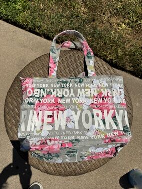 Robin Ruth, New York, Floral, Canvas Tote Bag - Pink, White & Gray